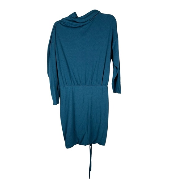 Free People Cowl Neck Ruched Midi Dress - Size Medium, Teal Blue - Picture 6 of 8